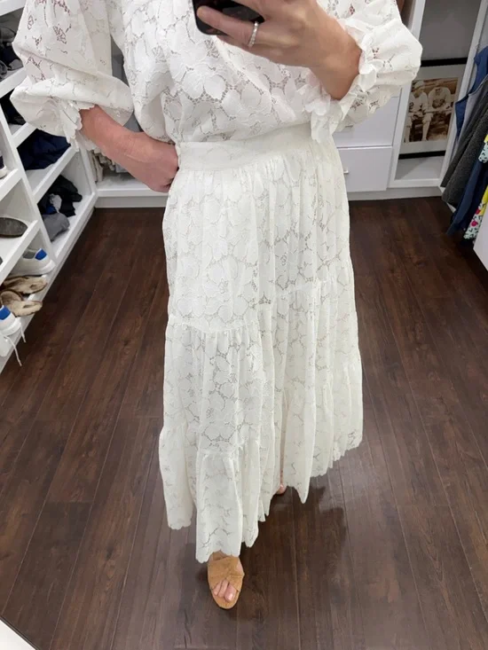 Loeffler Randall White Lace Tiered Midi Top & Skirt set - Both size Small - Picture 3 of 6